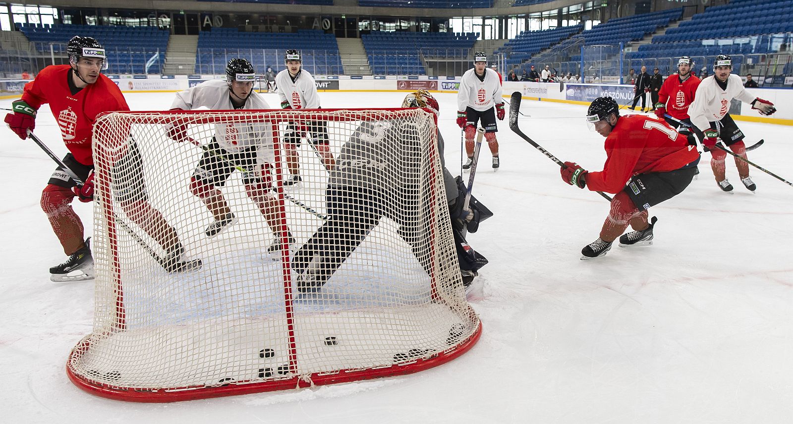 A magyar férfi felnőtt jépkorong-válogatott edzése az Alba Arénában